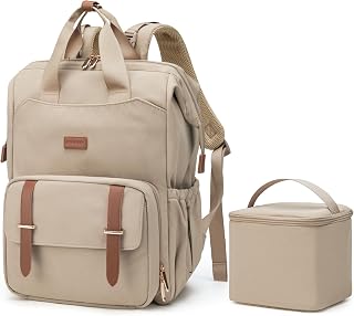 mommore Wickelrucksack, Milchpumpenrucksack für Medela Spectra S1, S2, Milchpumpenrucksack für berufstätige Mütter mit 15,6-Zoll-Laptopfach, Beige