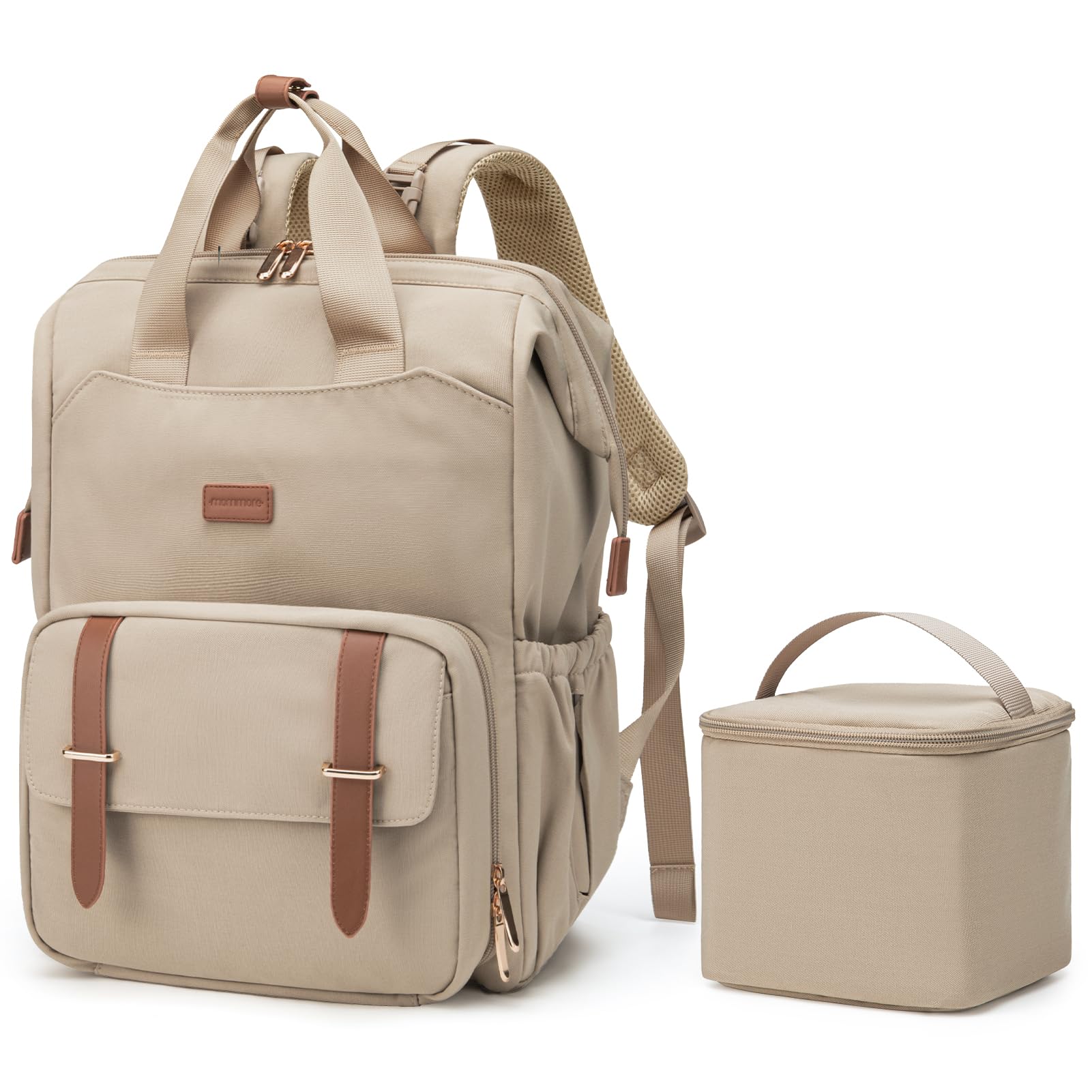 mommore Wickelrucksack, Milchpumpenrucksack für Medela Spectra S1, S2, Milchpumpenrucksack für berufstätige Mütter mit 15,6-Zoll-Laptopfach, Beige