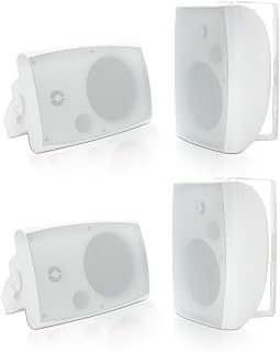 Herdio 6.5 Inch 800W Outdoor Bluetooth Speakers Wired Waterproof with Multifunctional Amplifier, Wall Mount Speakers for Patio Home Poolside Deck Backyard(2 Pairs,White)