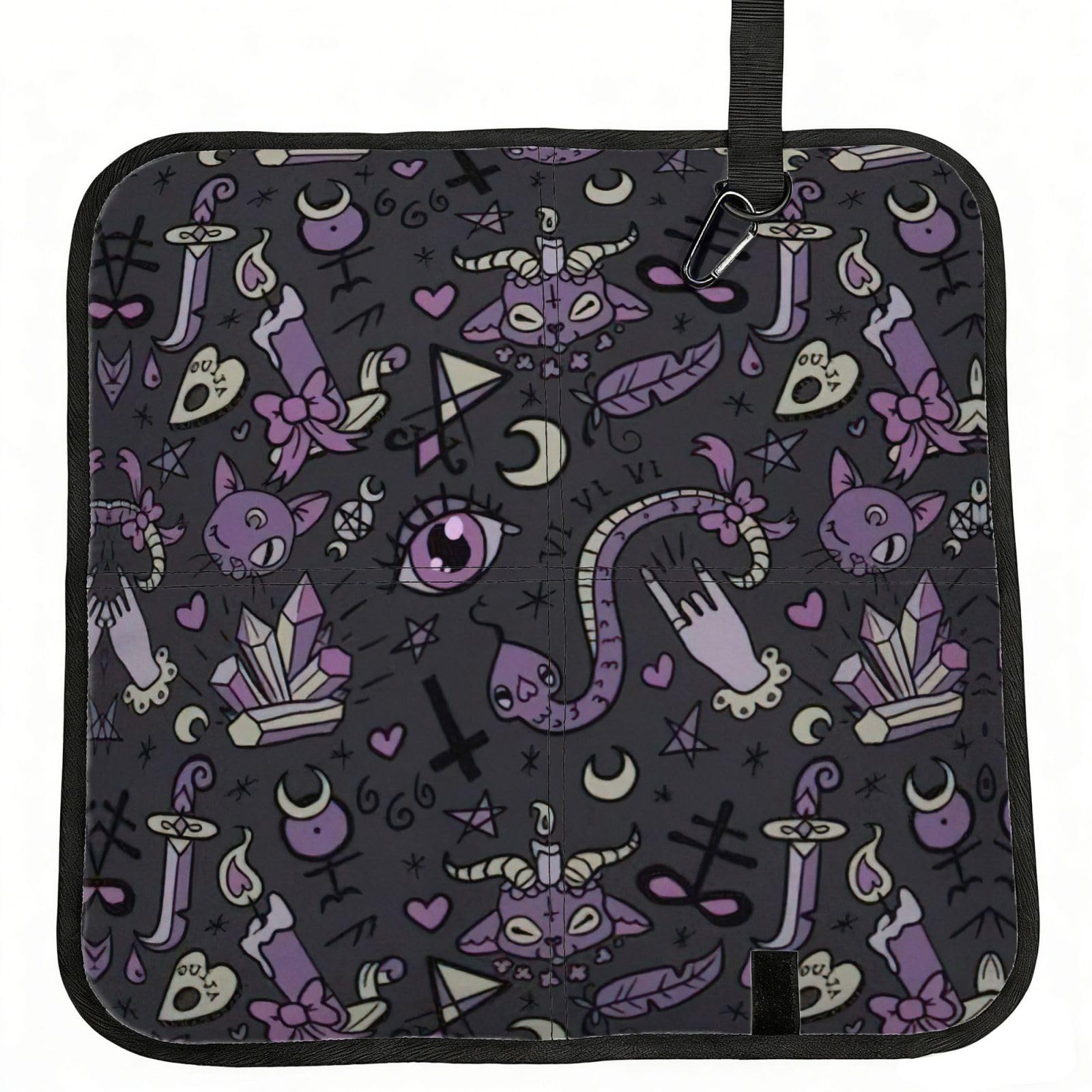 DEXNEL Purple Black Goth Spooky Print Foldable Seat Cushion Portable Stadium Pad Waterproof Outdoor Camping Mat 15.8 X 15.8 Inches