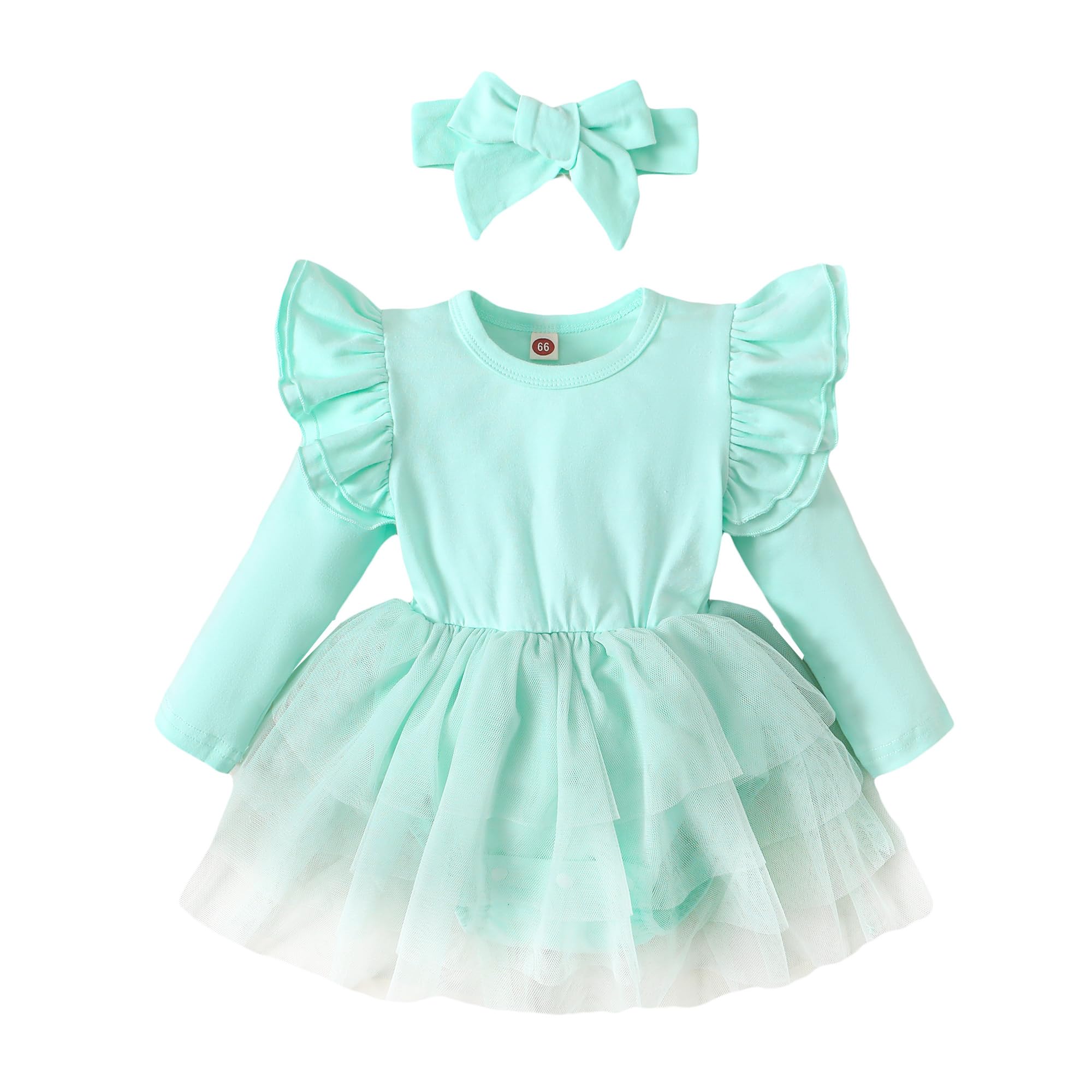Baby Girl Ruffle Sleeve Romper Dress Outfit Newborn Princess Tulle Dresses Infant Jumpsuit Tutu Skirt Set Clothes