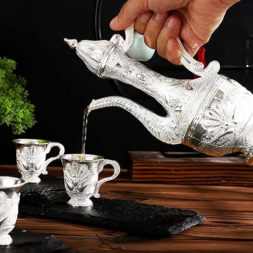 Miniatura 4 de Juego de taza de café turca y tetera que incluye tetera, bandeja de té, 6 tazas de metal, juego de servicio de té para decoración de mesa de té,