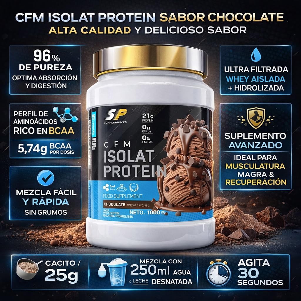 SP - Proteína Isolada - Proteína Whey para Masa Muscular - Protein Isolate Isolat - Proteína Premium ultrafiltrada sin grumos - 1kg (Chocolate)