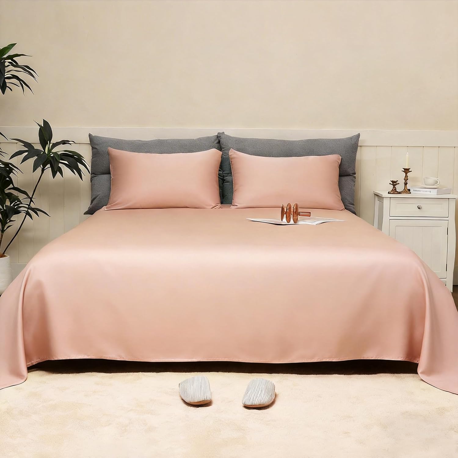 MURT Sheets Queen Size Set, 100% Viscose from Bamboo Bed Sheets, 400 Thread Count, Cooling & Silky Soft, Oeko-TEX Certified, Deep Pocket 17" for Hot Sleepers - Champagne