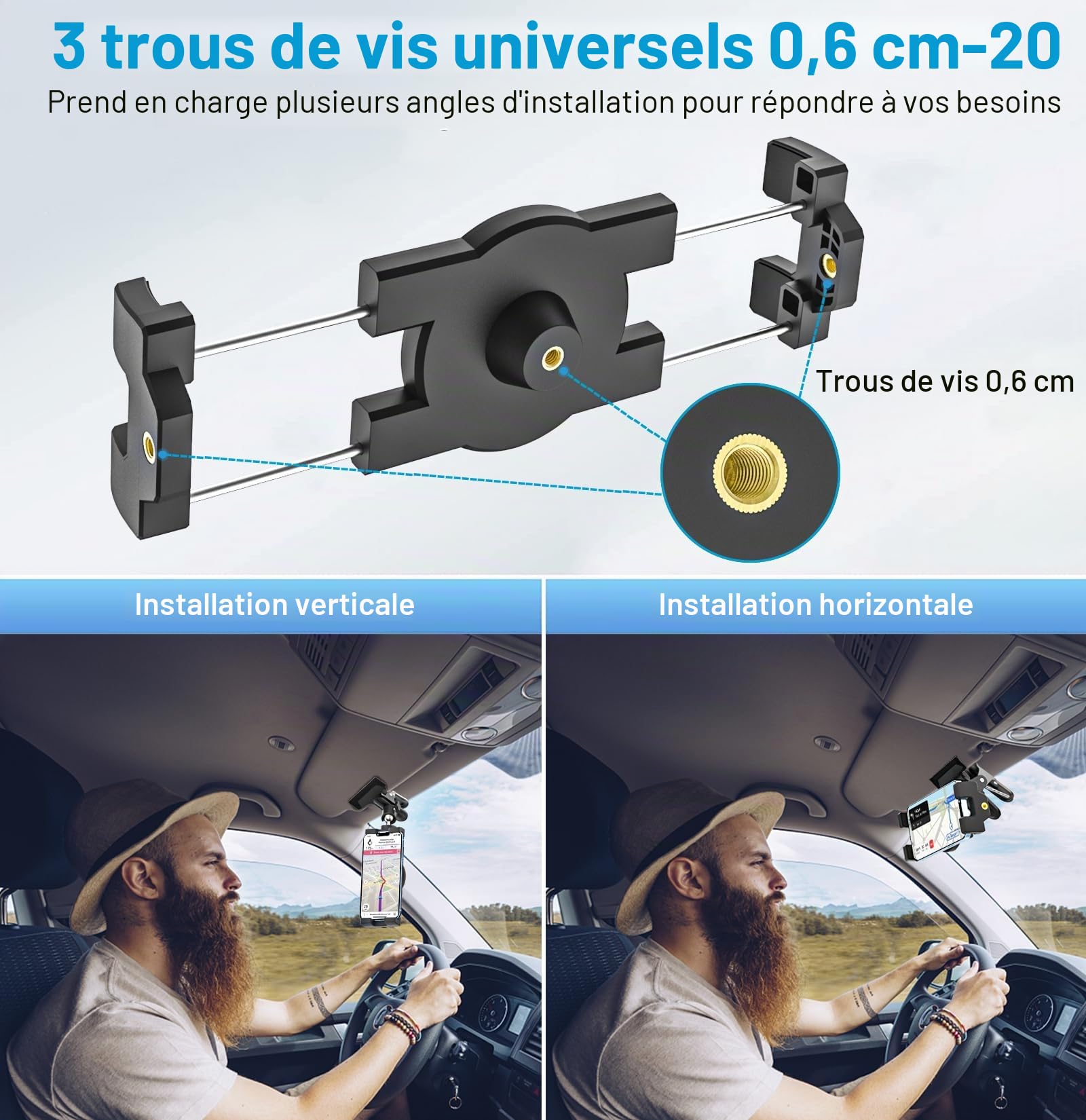 GDZN Support Tablette Voiture Pare Soleil pour 4-13" iPad Téléphone, Solide Support iPad Véhicule Visière avec Pince Métal pour iPad Pro Air Mini, Samsung Tab, Kindle Fire HD, Lenovo, iPhone