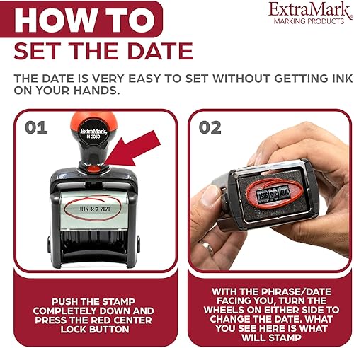 Miniatura 2 de Sello de fecha de oficina resistente, diseño de trazo de pincel, fechador autoentintado, color de tinta azulrojo