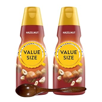 Hazelnut Liquid Coffee Creamer, 32 fl oz Bottles Pack of 2, Sweet Creamy Flavored Creamer for Hot or Iced Coffee with Candy Freezer Wooden Spoon