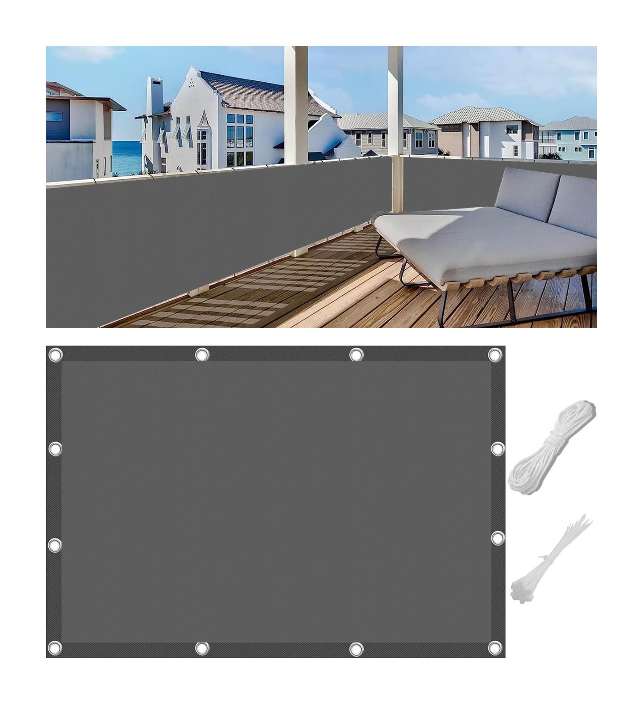 Frangi-Vista-Balcono Impermeabile Varie Dimensioni e Colori Frangivisto Antistrappo Schermo da Balcone con Occhielli Corde e Fascetta Oxford per Giardino Grigio Scuro 60x400cm