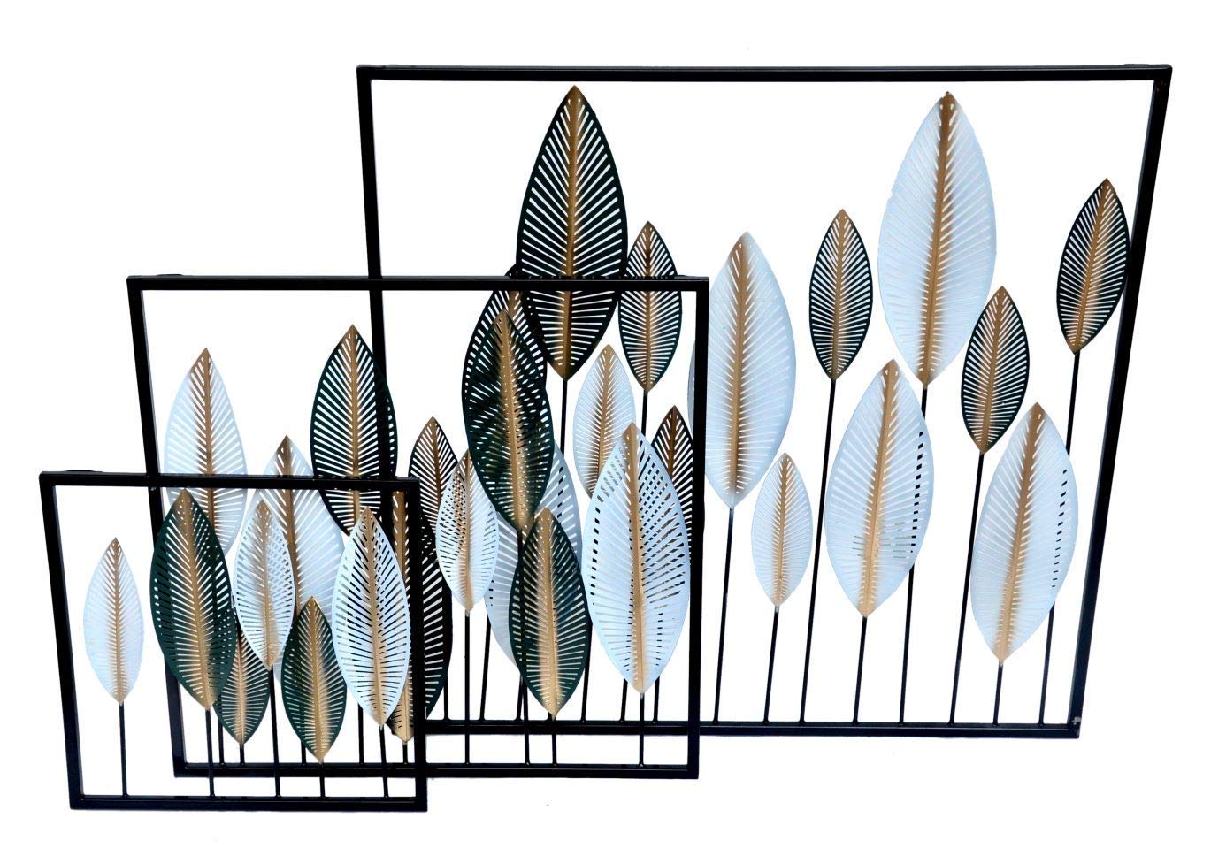 CraftnGifts AHITRA Green and White Leaf Metal Wall Art Set of 3