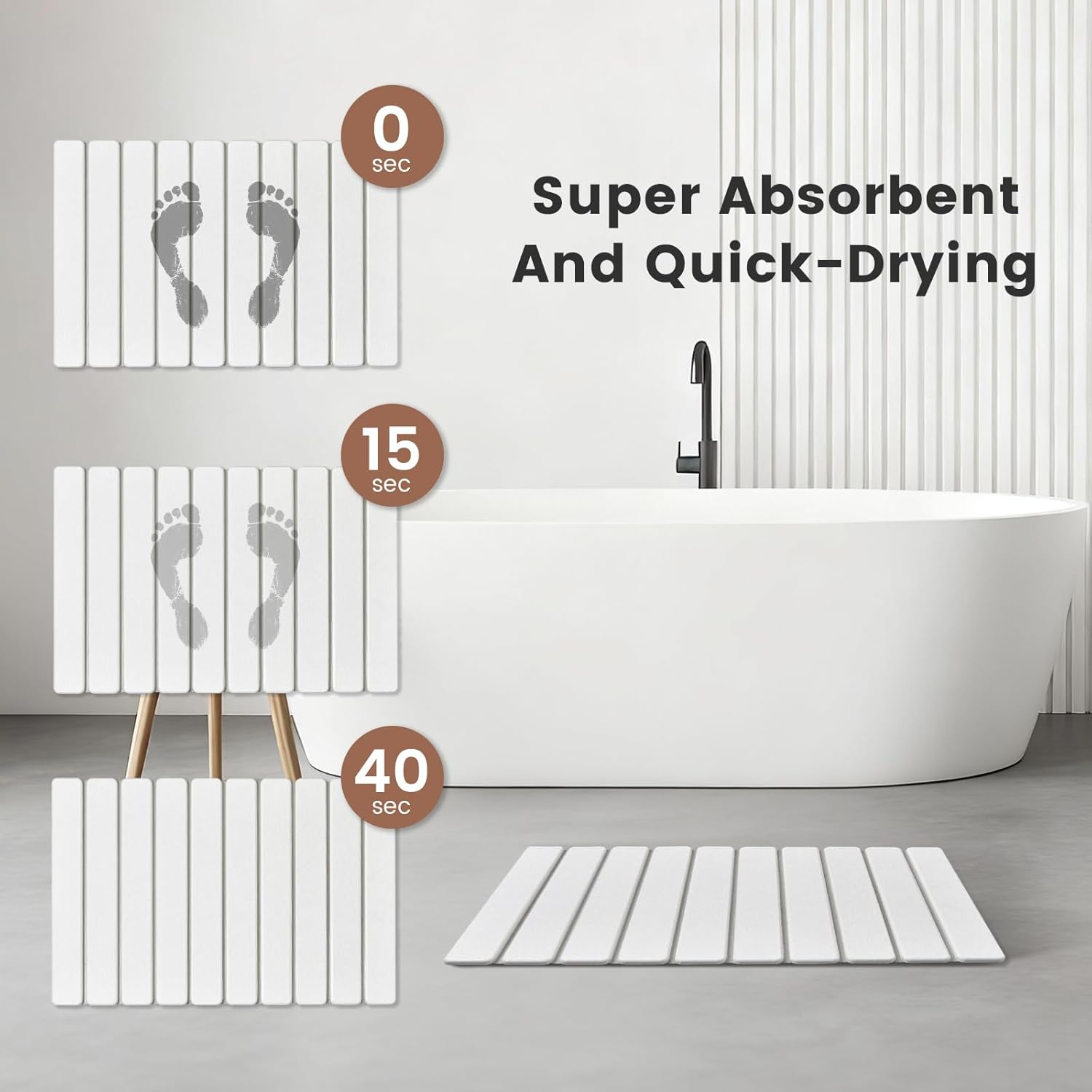 Super Anti-Slip Strong Absorbent Diatomite Pad, Stone Bath Mat 23.6 x 15.5 inches Quick-Dry Pad, Foldable and Easy to Store Bathroom Stone Bath Mat, Suitable for Bathroom, Easy to Clean (White)