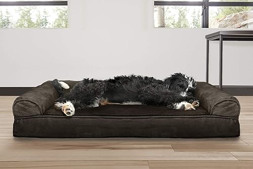 Miniatura 7 de Furhaven Pet – Sofá de felpa ortopédica para perro, cama con forma de L, tumbona ergonómica con contorno de cuna, cama para perros y gatos, varios