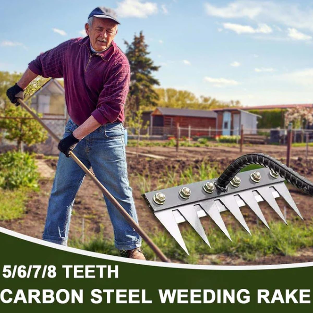 Rastrello da giardino in acciaio al carbonio con 5/6/7/8 denti, Ironrake 2.0, rastrello da giardino in ferro for lavori pesanti, for giardinaggio efficiente, scarificazione e dissodamento del prato, n