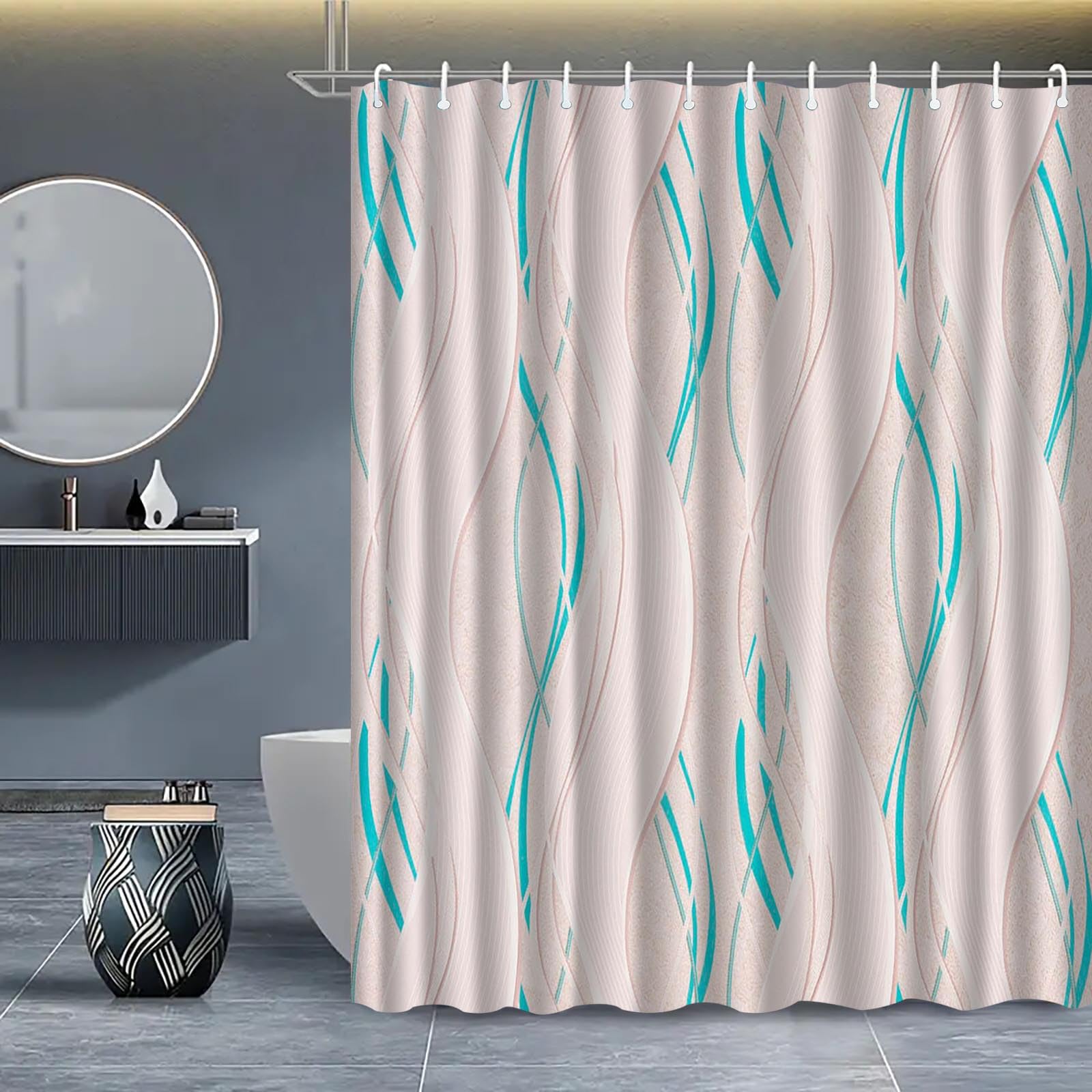 KELAIMI Abstract Striped Shower Curtain,Simple Modern Geometric Bathroom Curtain,Waterproof Luxury Bath Curtain with Hooks Style 1 180X180Cm
