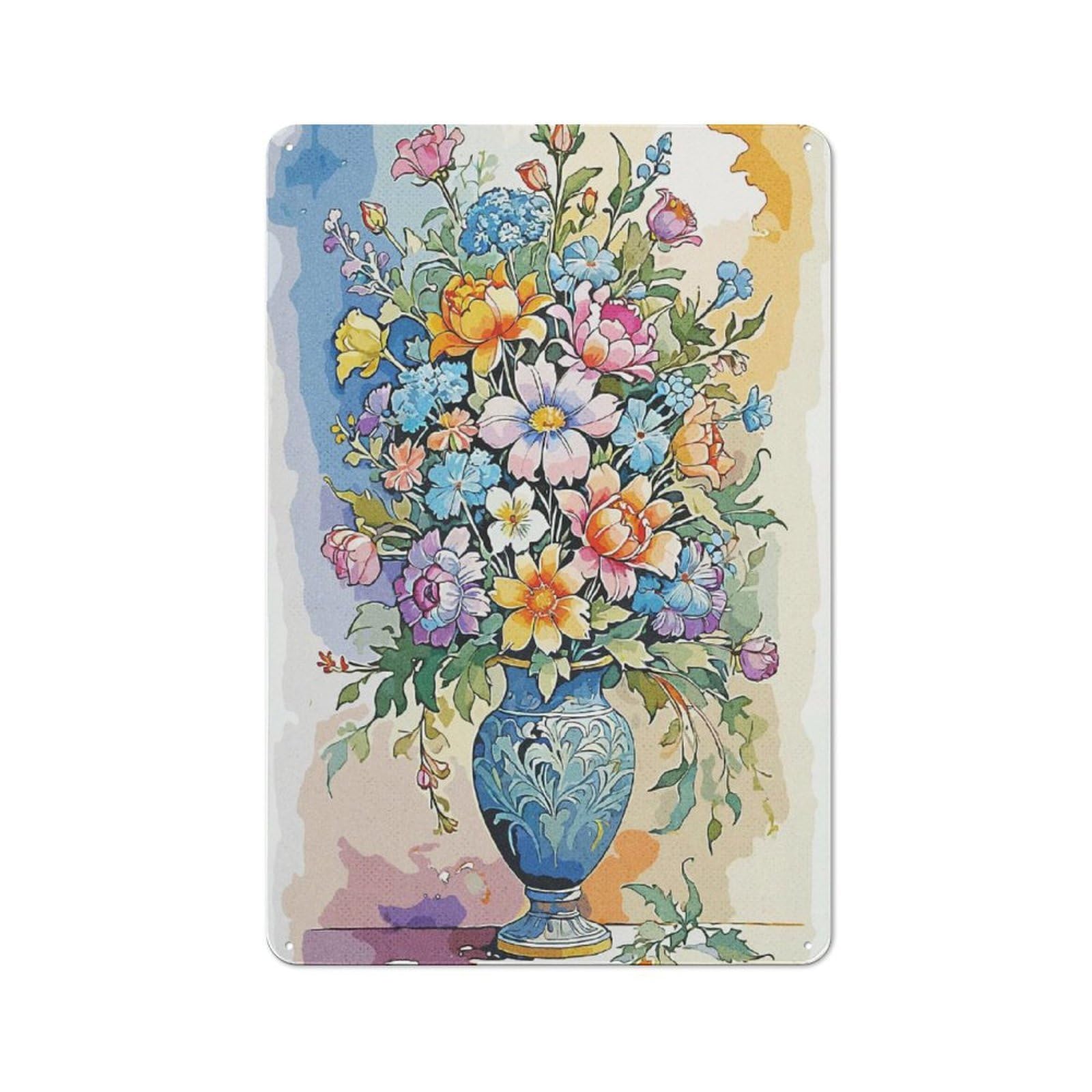 Nostalgic Spring Flower Metal Wall Plaque 30x20cm, Retro Room Decor for Kitchen, Hallway, Bar Or Small Cafe