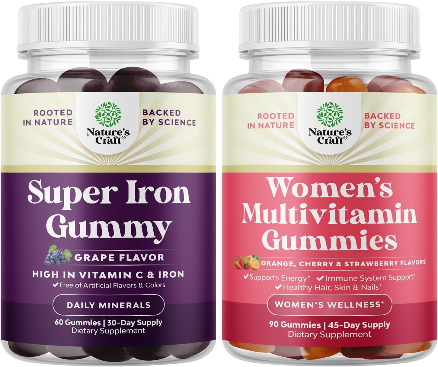 Bundle of Extra Strength Iron Gummies for Women and Men with Vitamin C for Higher Absorption, and Delicious Daily Multivitamin for Adults Energy and Immunity - Vitamins for Women's Health and Wellness