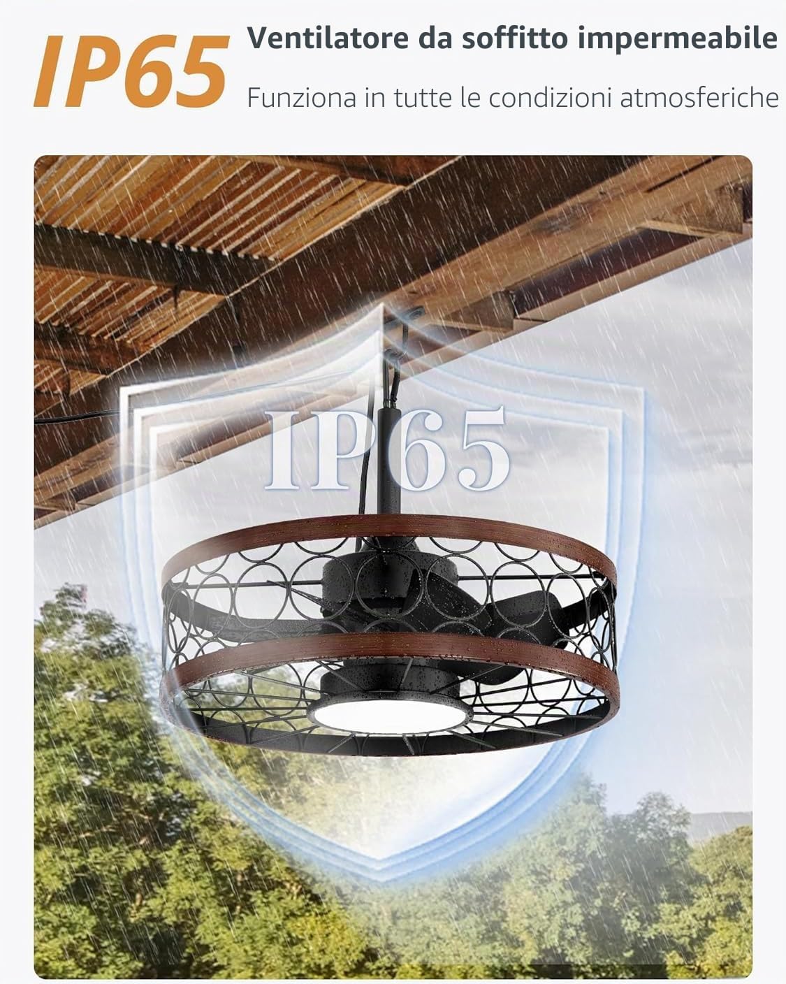 Ventilatore Da Soffitto con luce led e telecomando silenzioso IP65 Impermeabile Esterno Dimmerabile Plafoniera con ventilatore Gabbia Lampada de Soffitto con Ventilatore per Camera da Letto Soggiorno