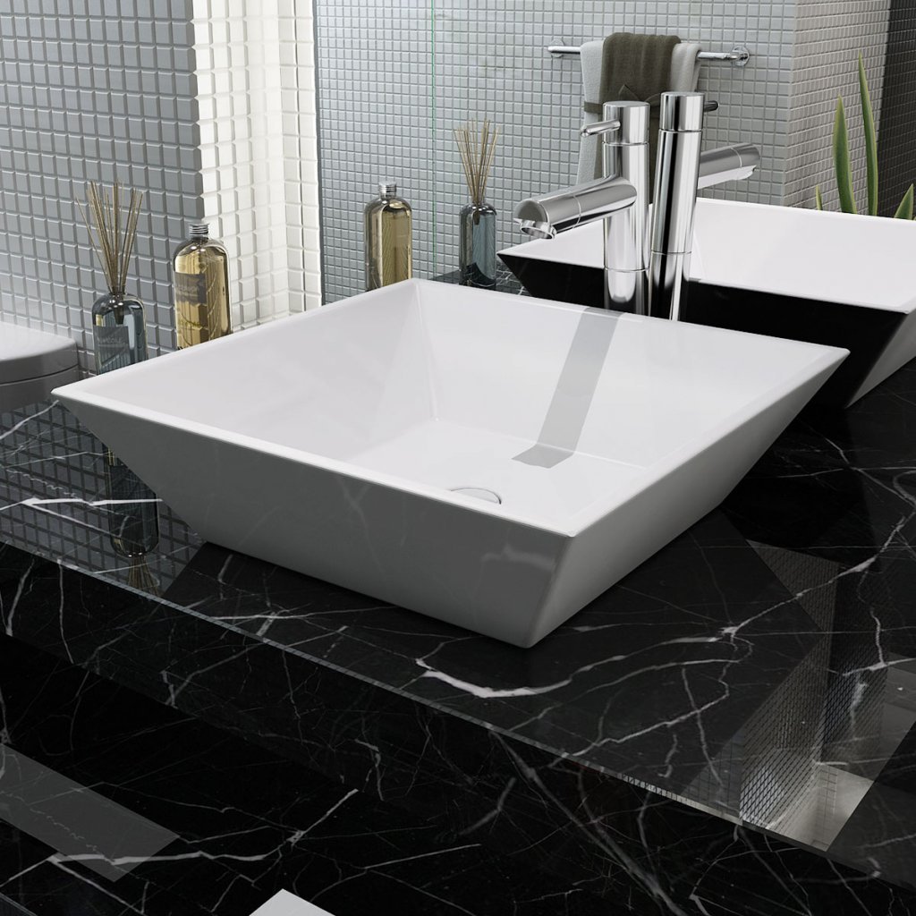 Festnight Lavabo Cuadrado - Color de Blanco Material de Cerámica, 41,5x41,5x12 cm