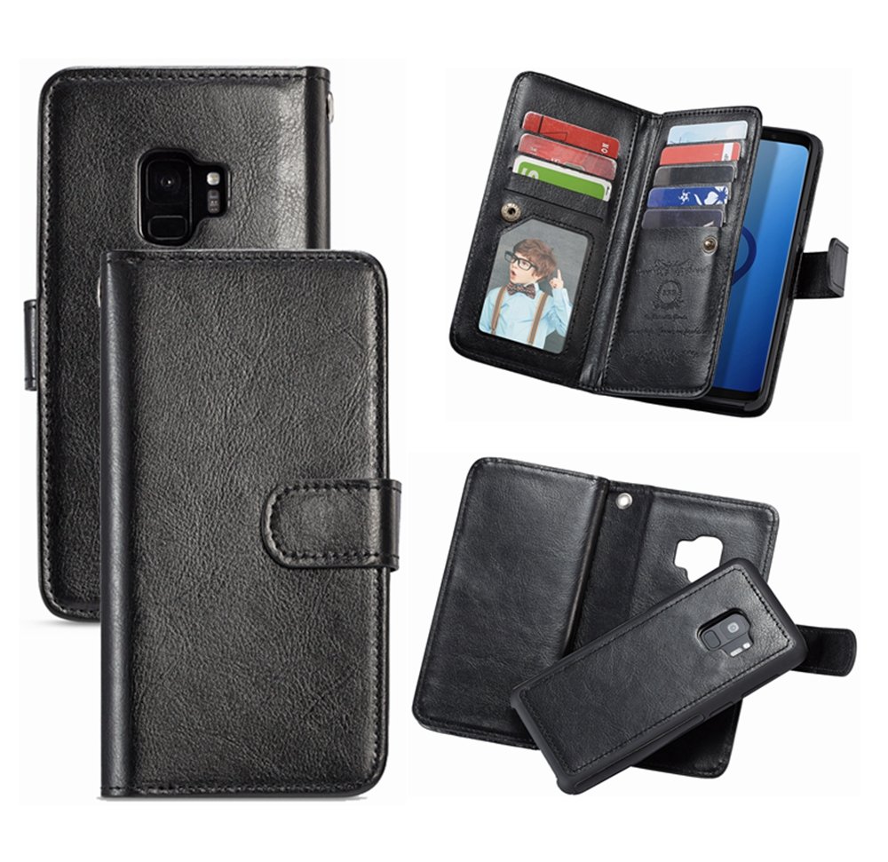 S9 Plus Wallet Case,Hynice Detachable PU Leather Case with 9 Card Slots Holder Magnetic Removable Slim Shockproof Shell Cover for Samsung Galaxy S9Plus 6.2(9 Card-Black)