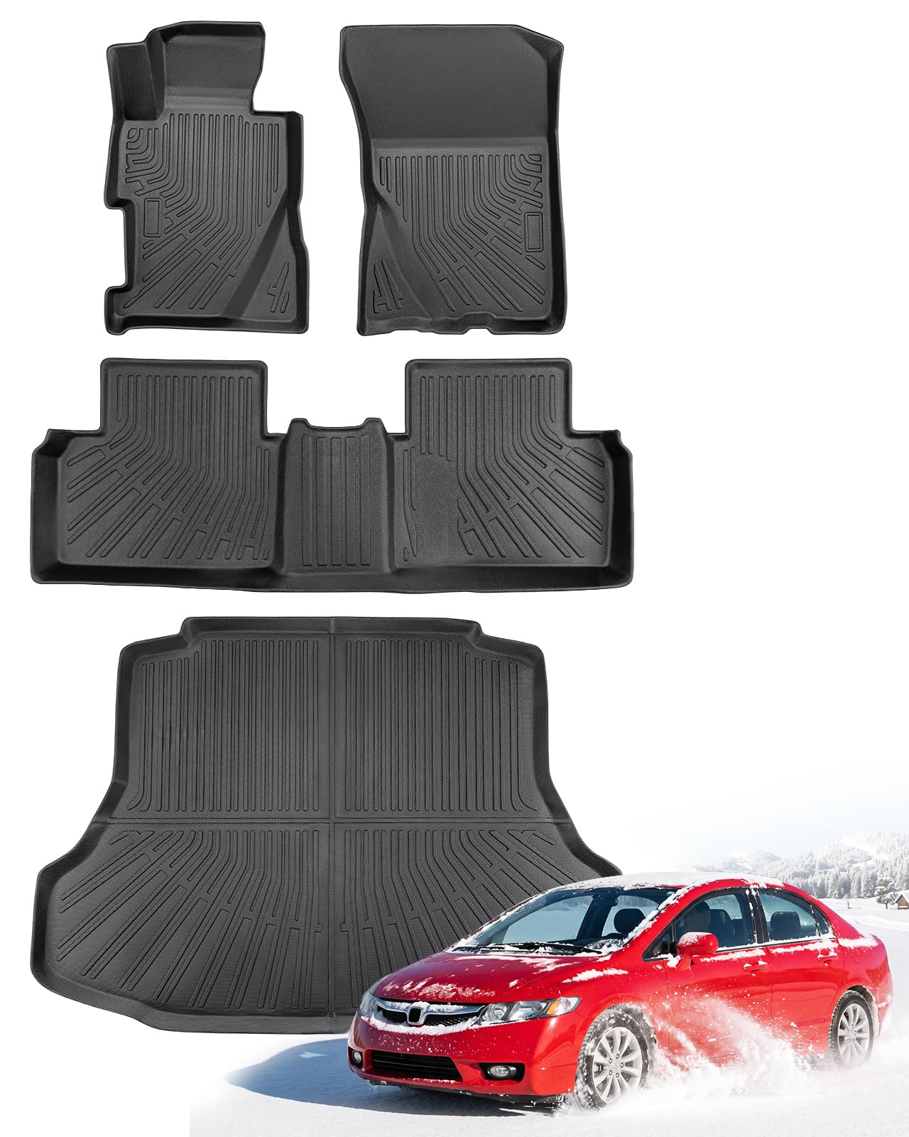 Car Floor Mats for Honda Civic 2006-2011 (Gas Sedan), Black