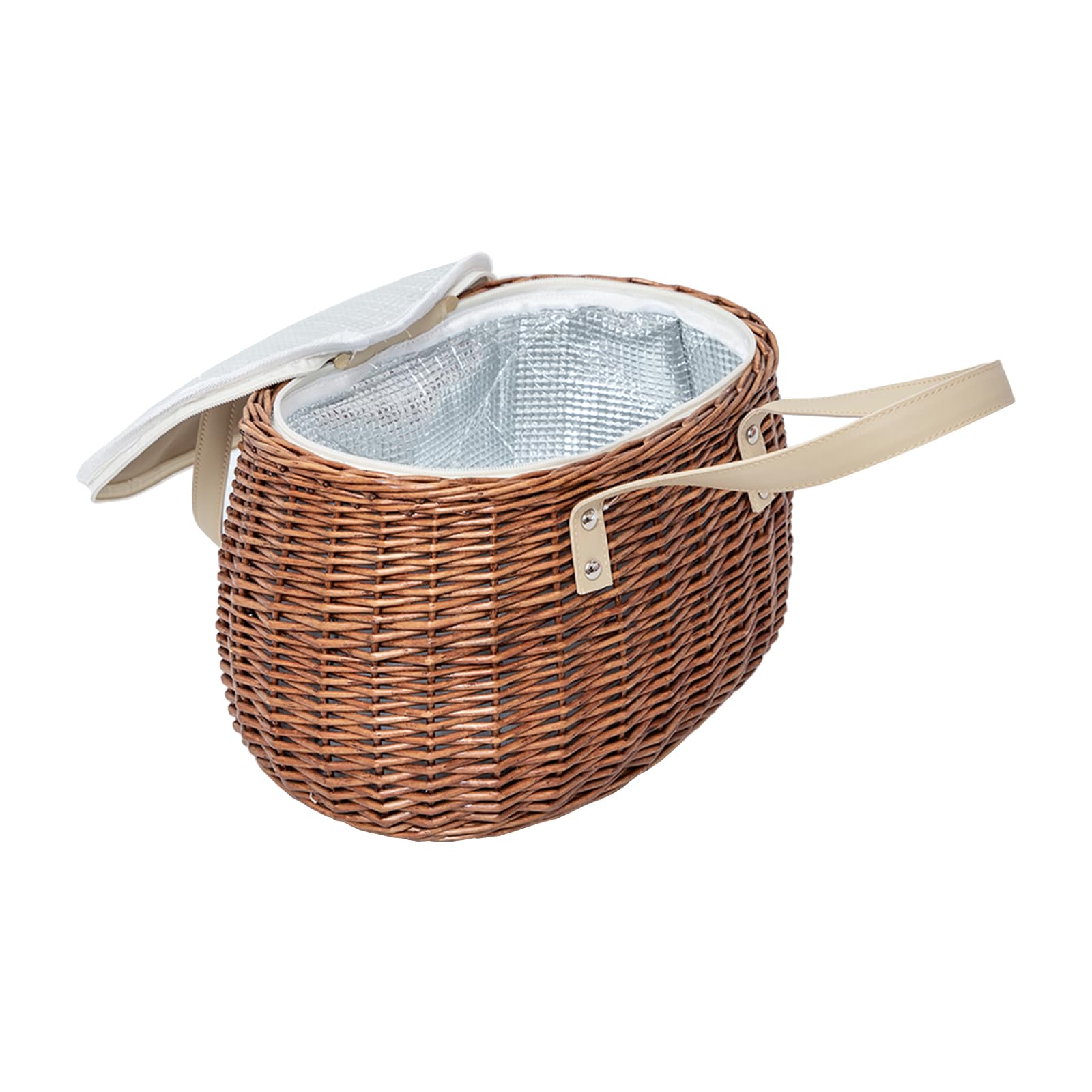 Wicker Insulated Picnic Basket, Natural Willow Hamper Empty Basket with Insulated Cooler Bag and Lid for Camping Outdoor Easter