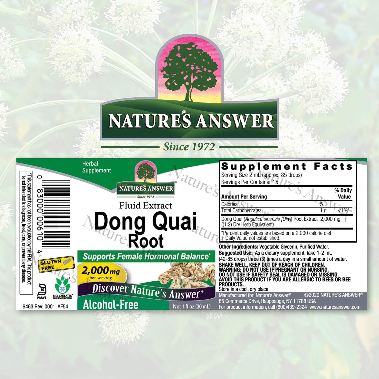 Nature's Answer Alcohol-Free Dong Quai Root 2000mg 1oz Extracts | Mesopause Support | Female Hormonal Balance | Fertility Support | Non-GMO, Kosher, Gluten-Free, Vegan | Single Count