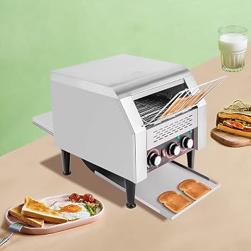 Conveyor Toaster, 110V 2200W 300 Slices/Hour Commercial Toaster Stainless Steel Heavy-Duty Industrial Toasters w/Double Heating Tubes for Restaurant or Bakery Bun Bagel Bread Baked Food