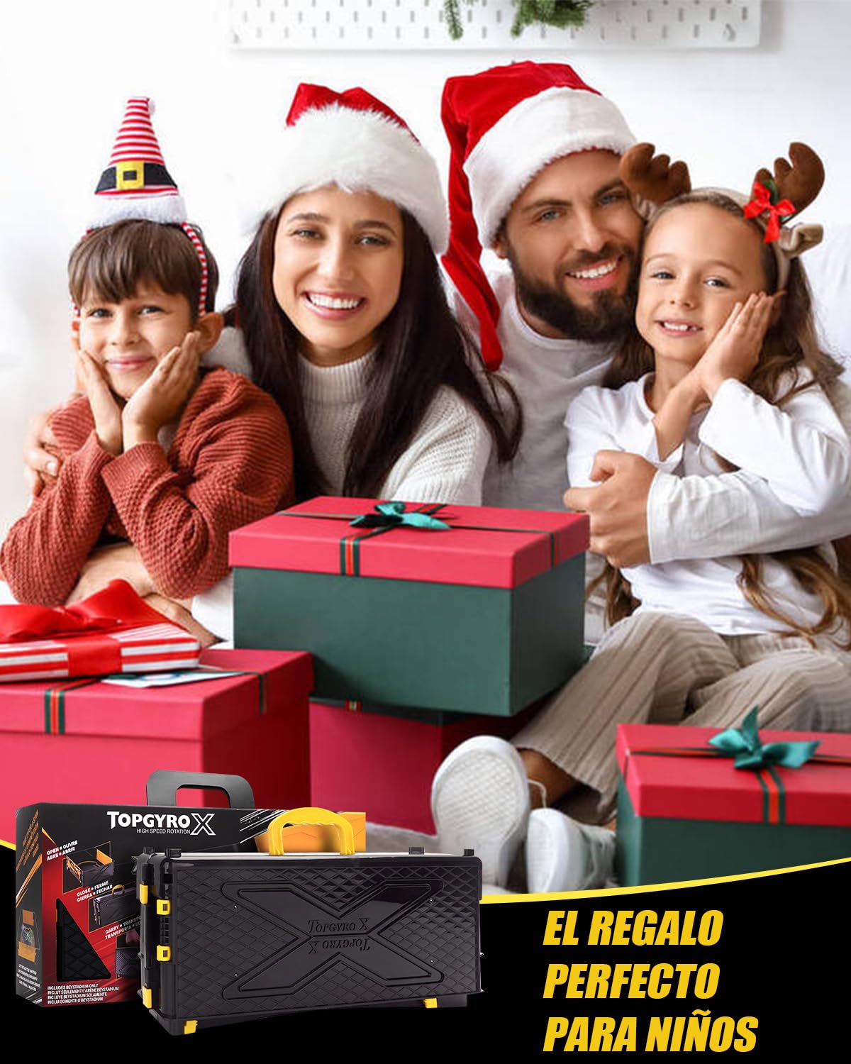 Arena de Estadio X Plegable y portátil con asa de Transporte, Arena de Batalla Amarilla con 6 trompos giroscópicos y 2 lanzadores, Juguete de Viaje Regalo para niños a Partir de 6 años