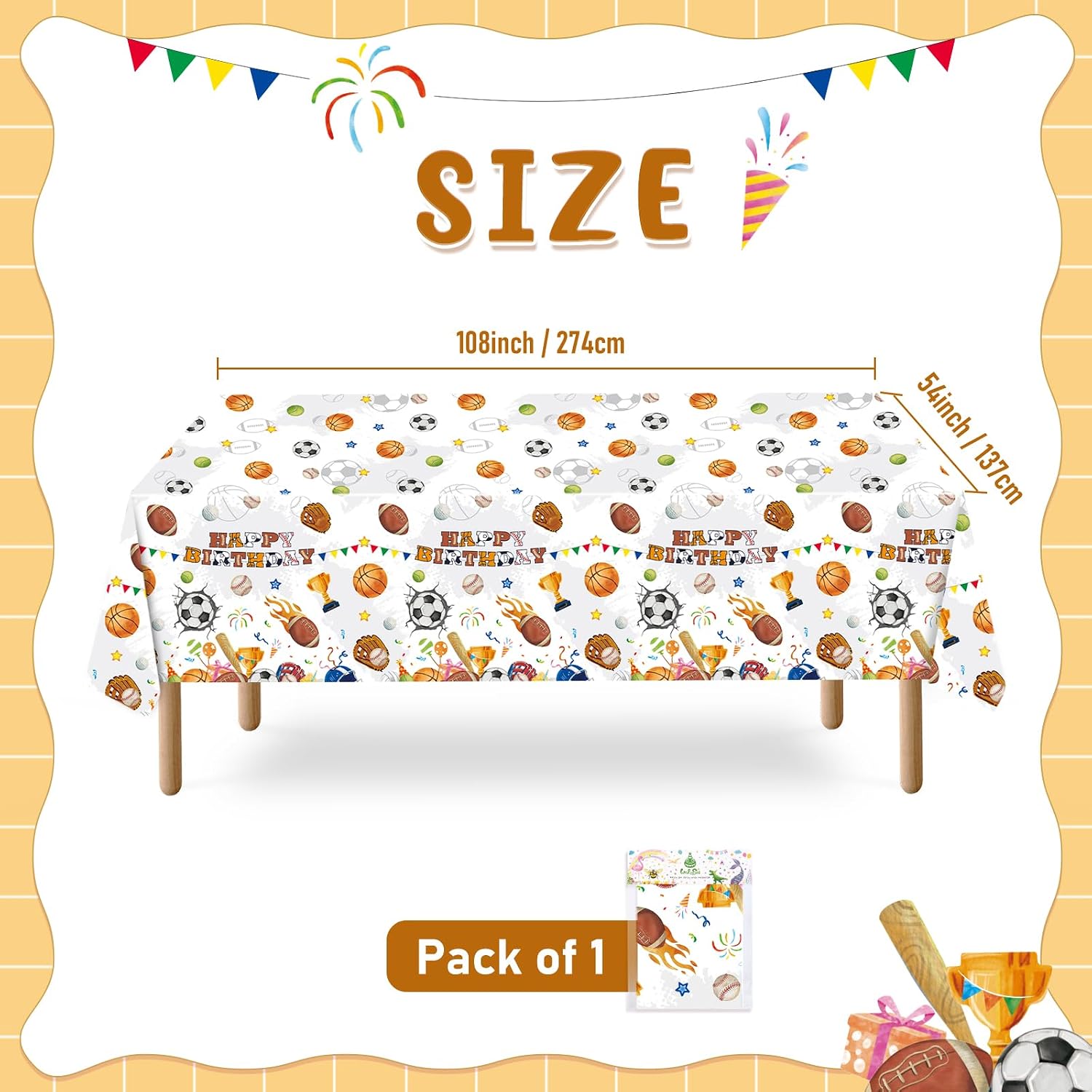 WERNNSAI 1 PCS Sports Table Cloth - Sports Birthday Party Decorations Soccer Basketball Football Tablecloth Baseball Table Cover for Kids Boys All Star Themed Party Supplies 54'' x 108'' image 3