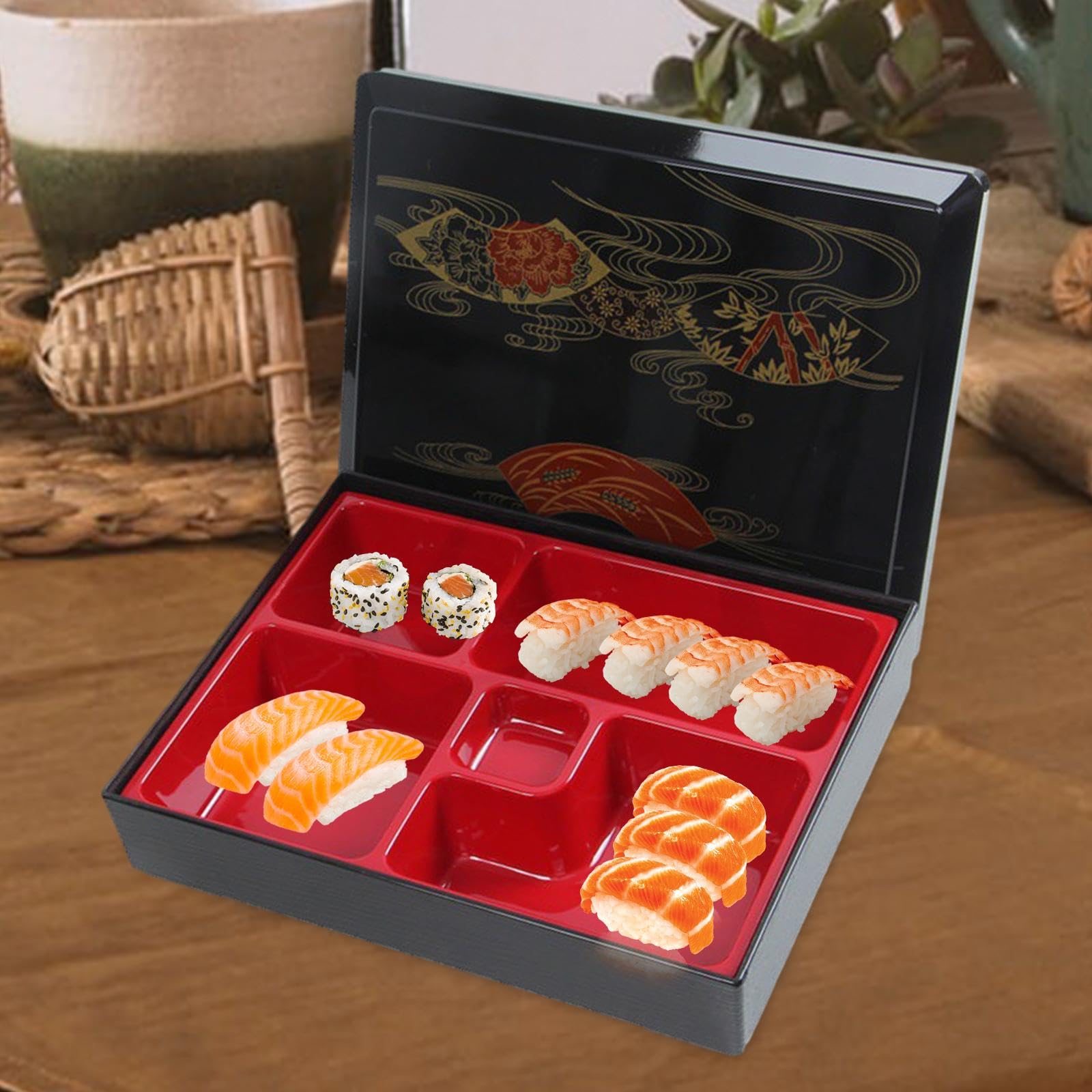 Bento Japonais Plateau Repas Boîte Compartiments Couvercle Fermeture Sécurisée Matériau Solide Adapté pour Dîner Maison Bureau Restaurant, Style b