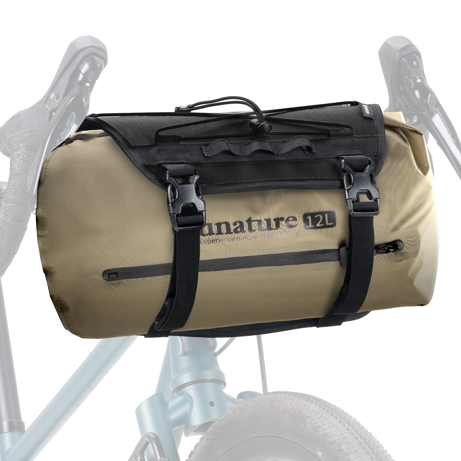 Borsa da Manubrio Impermeabile 12L con Compressione + Base di Montaggio Universale Regolabile – Set Portaoggetti Frontale per Bici da Strada e MTB, Ideale per Campeggio e Avventure Outdoor