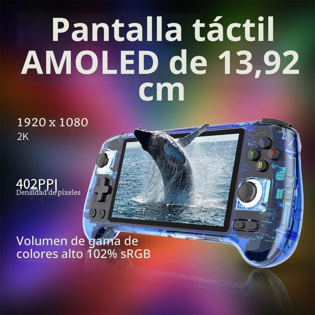 RG556 - Consola de Juegos Portátil Retro de 128G Con 4000 Juegos, Android 13 Unisoc T820 de 5.4 Pulgadas, Pantalla AMOLED Compatible Con WiFi Para Adultos y Niños (4+128G) - Con Funda