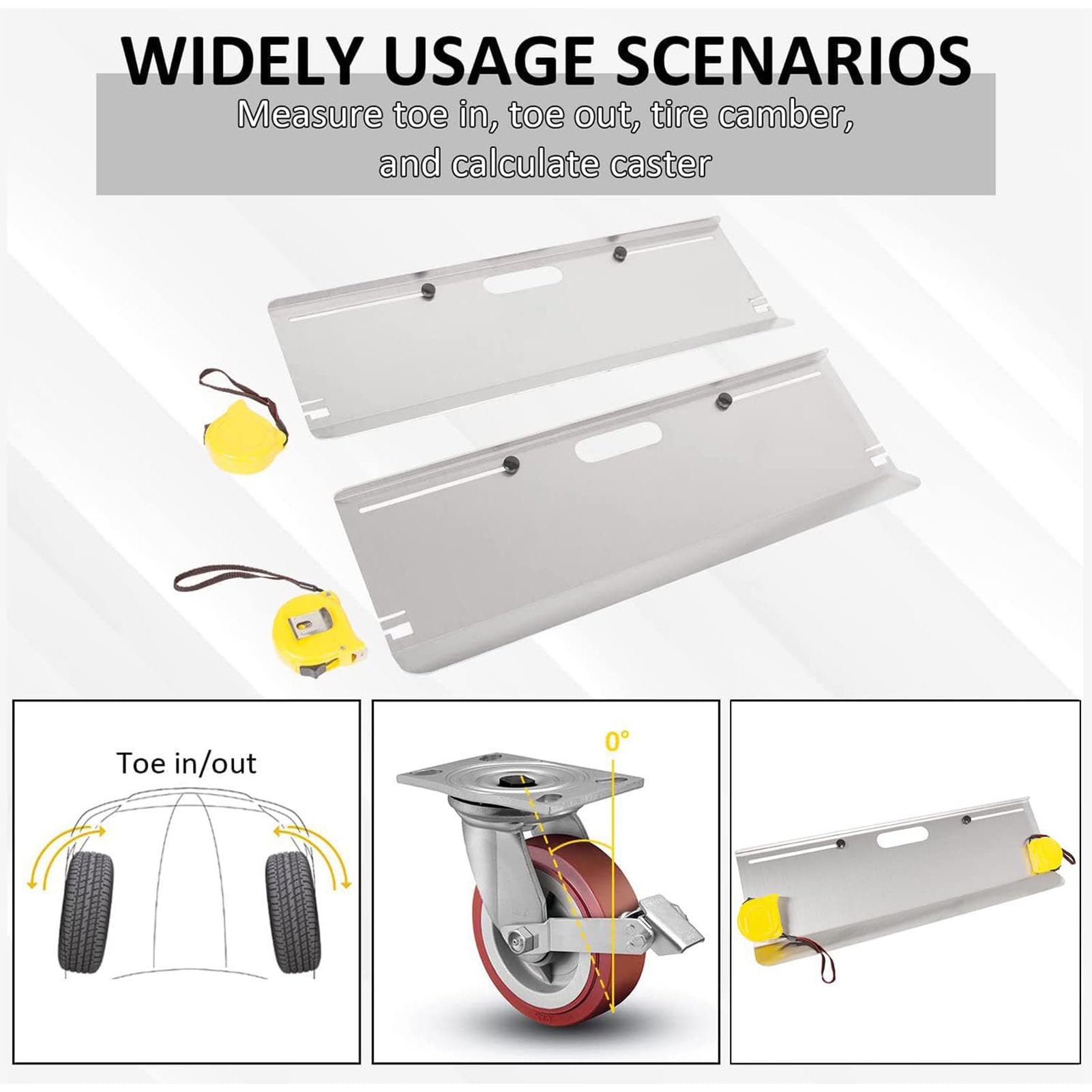 ZIZEV 2 Pack Heavy Duty Wheel Alignment Tool Kit, Toe Alignment Tool Plates Contains Tape Measures Hanging Hole Design with 2 Tape Measures, Fast and Accurate Measurements for Vehicles