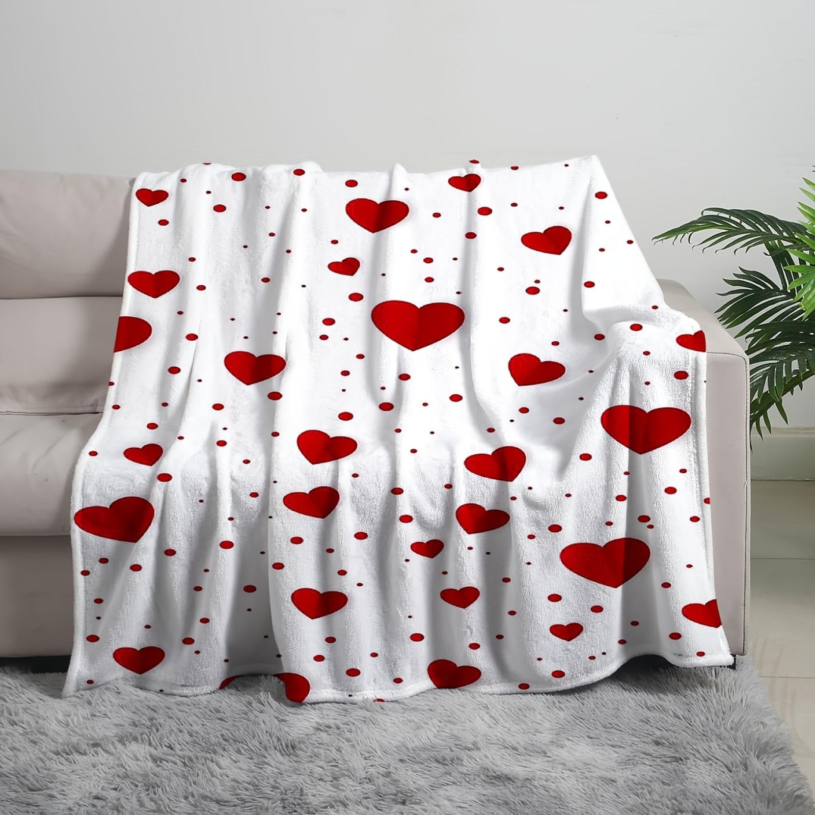 Couverture en flanelle Cozy Love Heart imprimée cadeau réconfortant
