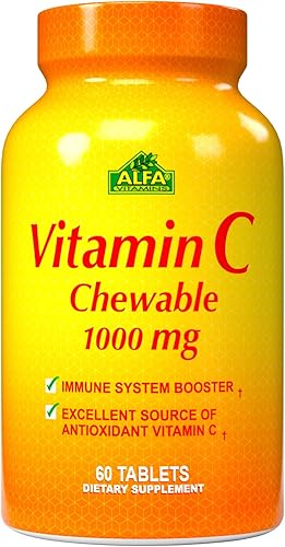 ALFA VITAMINS Vitamina C masticables contiene 1000 mg - Tabletas fáciles de masticar - Super antioxidante - Refuerzo inmunológico - 60 tabletas