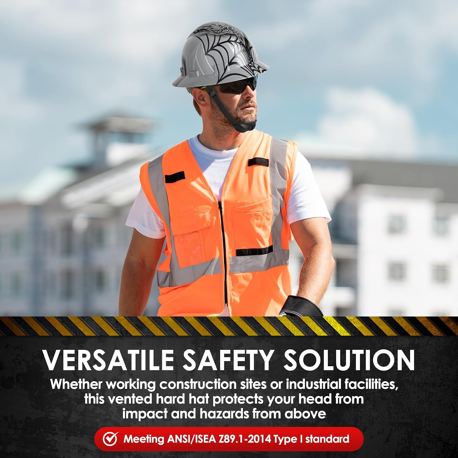 Zeluga HDPE Full Brim Hard Hat, Construction Safety Helmet with Vented Holes, 6 Point Adjustable Ratchet Suspension, ‎Meets ANSI/ISEA Z89.1, Water Transfer Printing