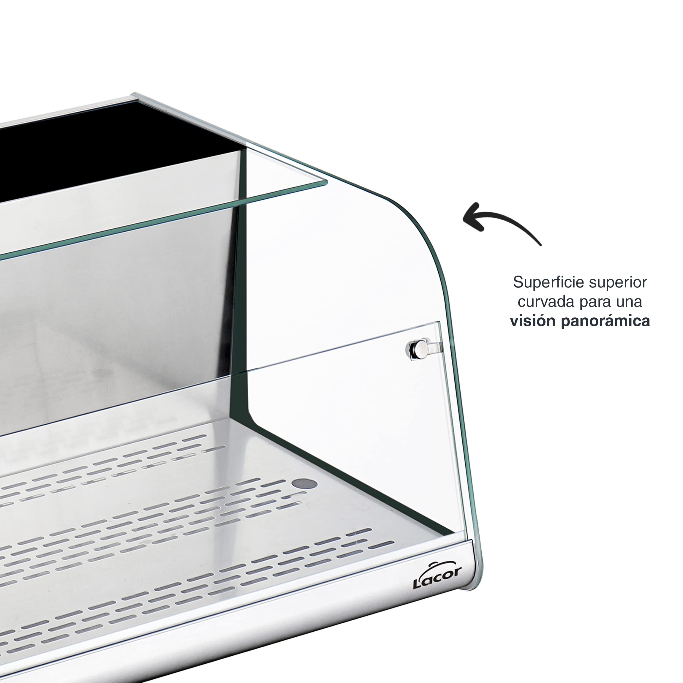 Lacor - 69607 - Vitrina Refrigerada, Expositor de Alimentos, Cristal y Acero Inoxidable, 105 W, Capacidad: 40 L, Termostato Regulable: 2ºC - 12ºC