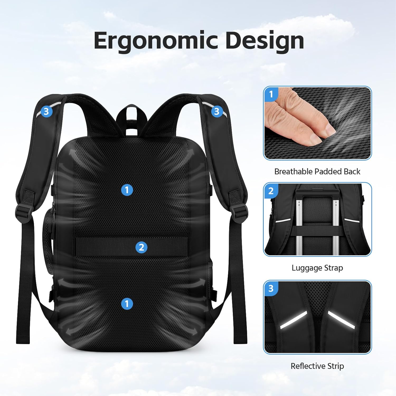 RealCool Travel Backpack for Women Men - Gift for Travelers, Students & Professionals, 15.6 Inch Laptop Carry On Backpack, TSA Flight Approved, College School Business Weekender Daypack-Black - Image 6