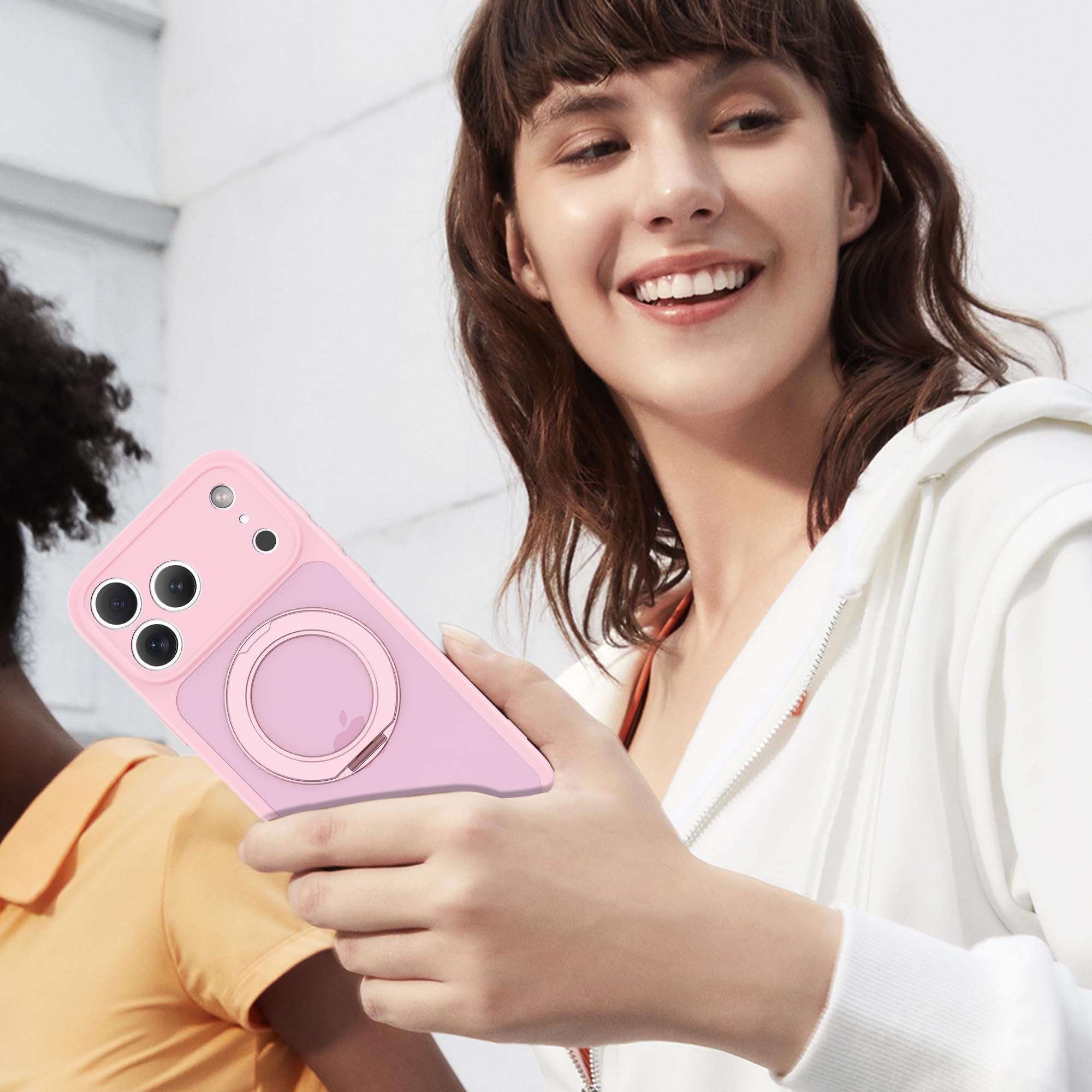 Custodia magnetica per iPhone 17 Pro 16 cm, rosa | Supporto magnetico ad anello, compatibile con Mag-Safe, protezione di grado militare, custodia sottile traslucida opaca per