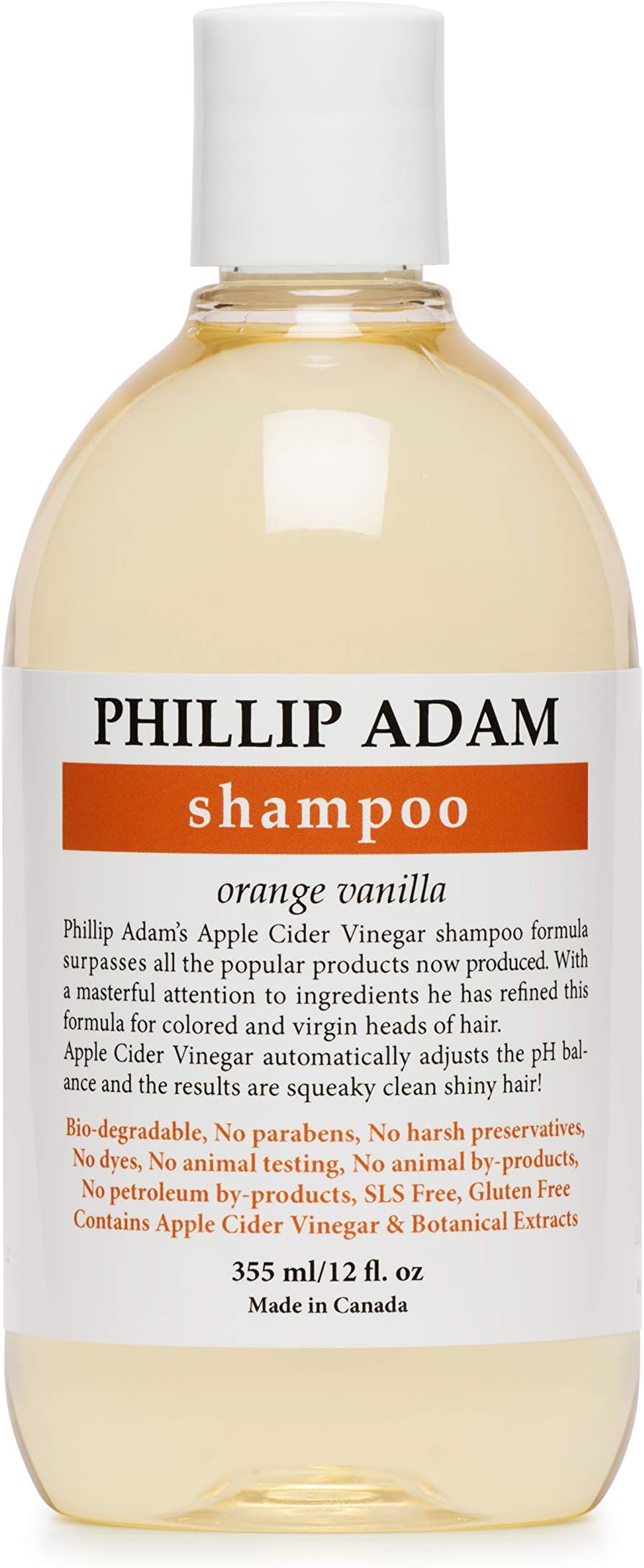 Phillip Adam Orange Vanilla Shampoo for Shiny Hair - Enriched with Apple Cider Vinegar - Sulfate Free - 12 Ounce