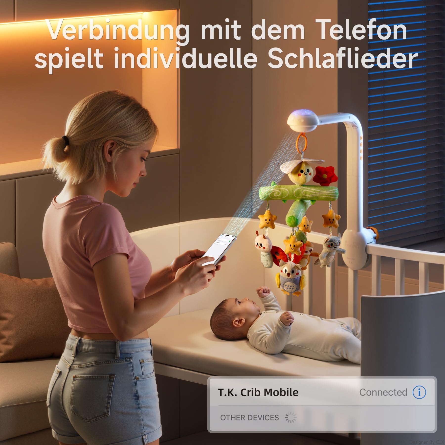 TUMAMA KIDS Baby Mobile Babybett mit Musik und Sternenlicht-Projektor, Spieluhr Baby Spielzeug 0 3 6 9 Monate, Fernbedienung Mobile Babybett Sensorisches Spielzeug für Neugeborene