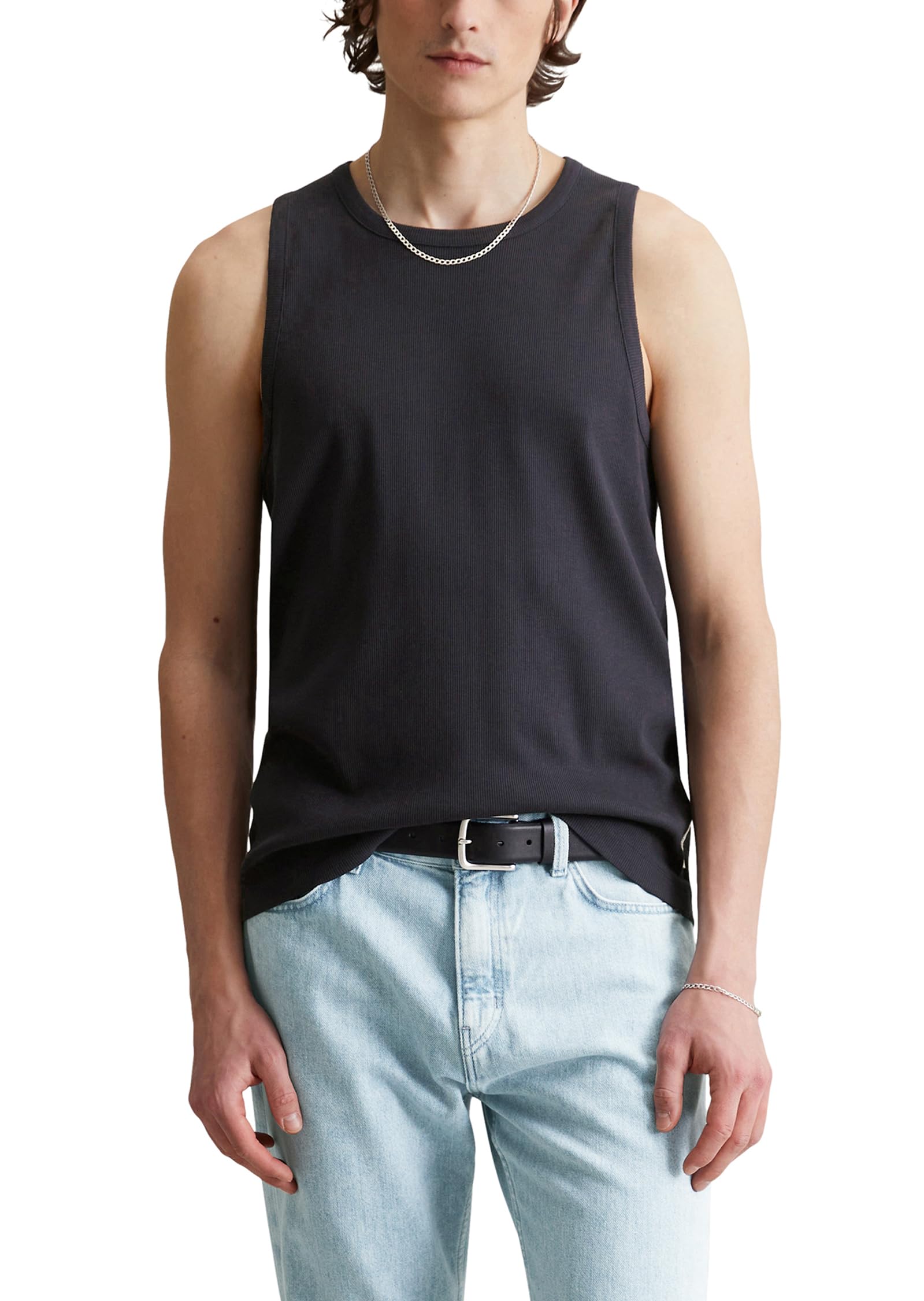 Marc O'polo Men's True Navy Marc Oߴpolo Denim Organic Cotton Ribbed Tank Top, Blue (True Navy), L