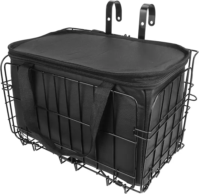 Spesh Foldable Front Bike Basket with PU Liner Bag - Quick Release Design