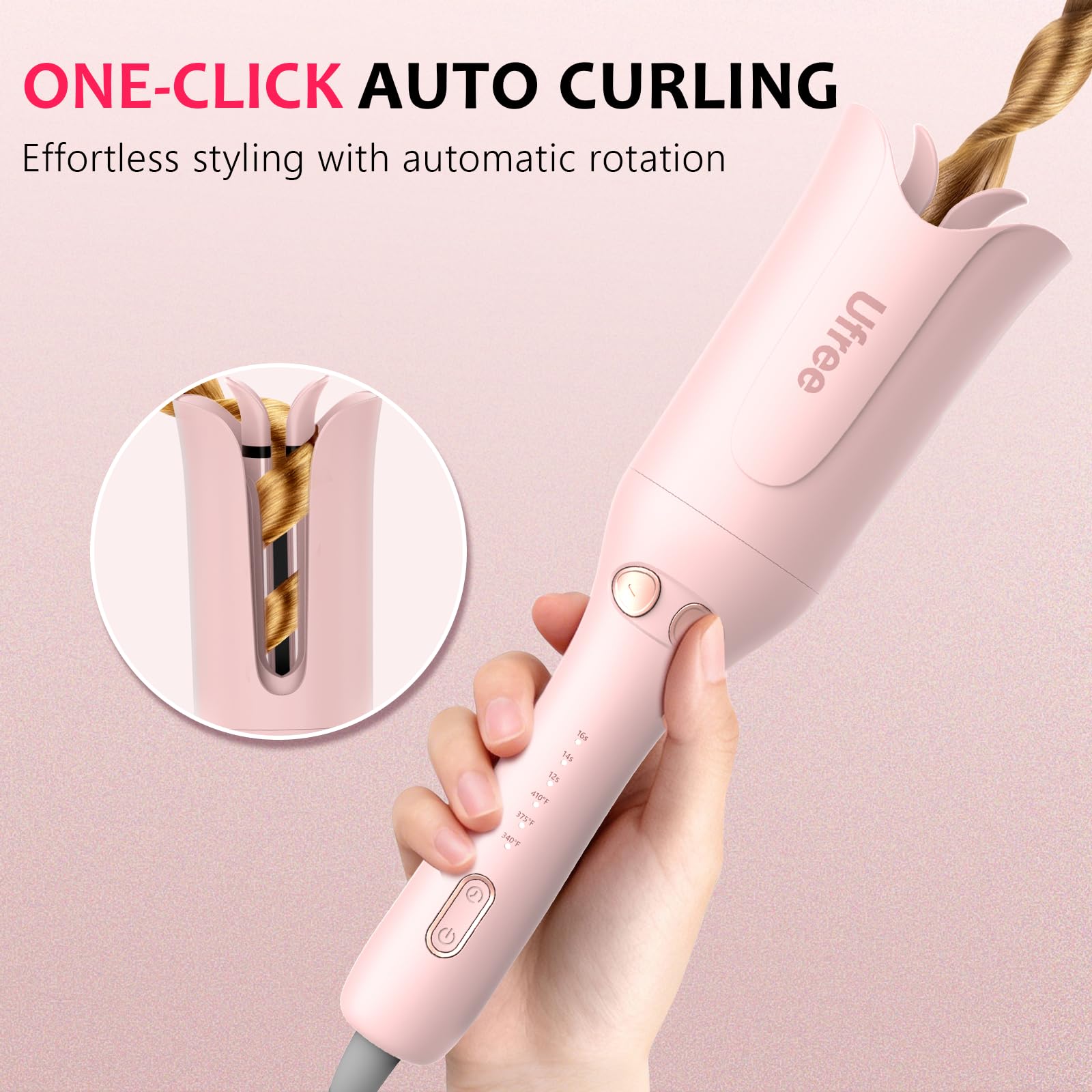 Ufree Automatic Rotating Curling Iron, 1-Inch Ceramic, Rose Gold