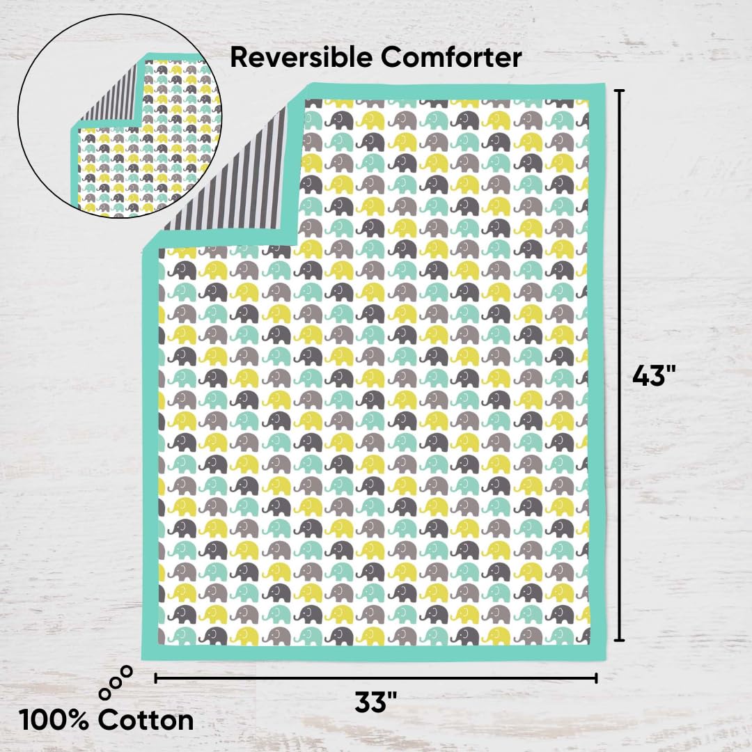 Bacati - Elephants Mint/Yellow/Gray 10 pc Crib Bedding Set with 2 Crib Fitted Sheets