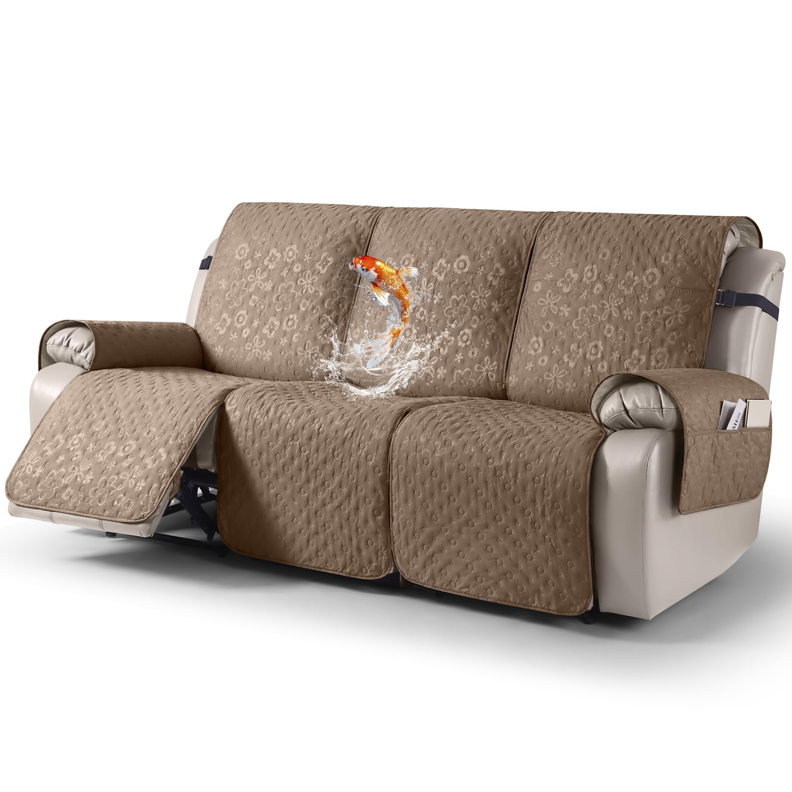 Photo 1 of VANSOFY 100% Waterproof Recliner Sofa Covers, Couch Covers with Non-Slip Granule, 3-Piece Washable Reclining Sofa Cover with Pocket Furniture Protector for Kids, Pets?Light Brown,3 Seater?