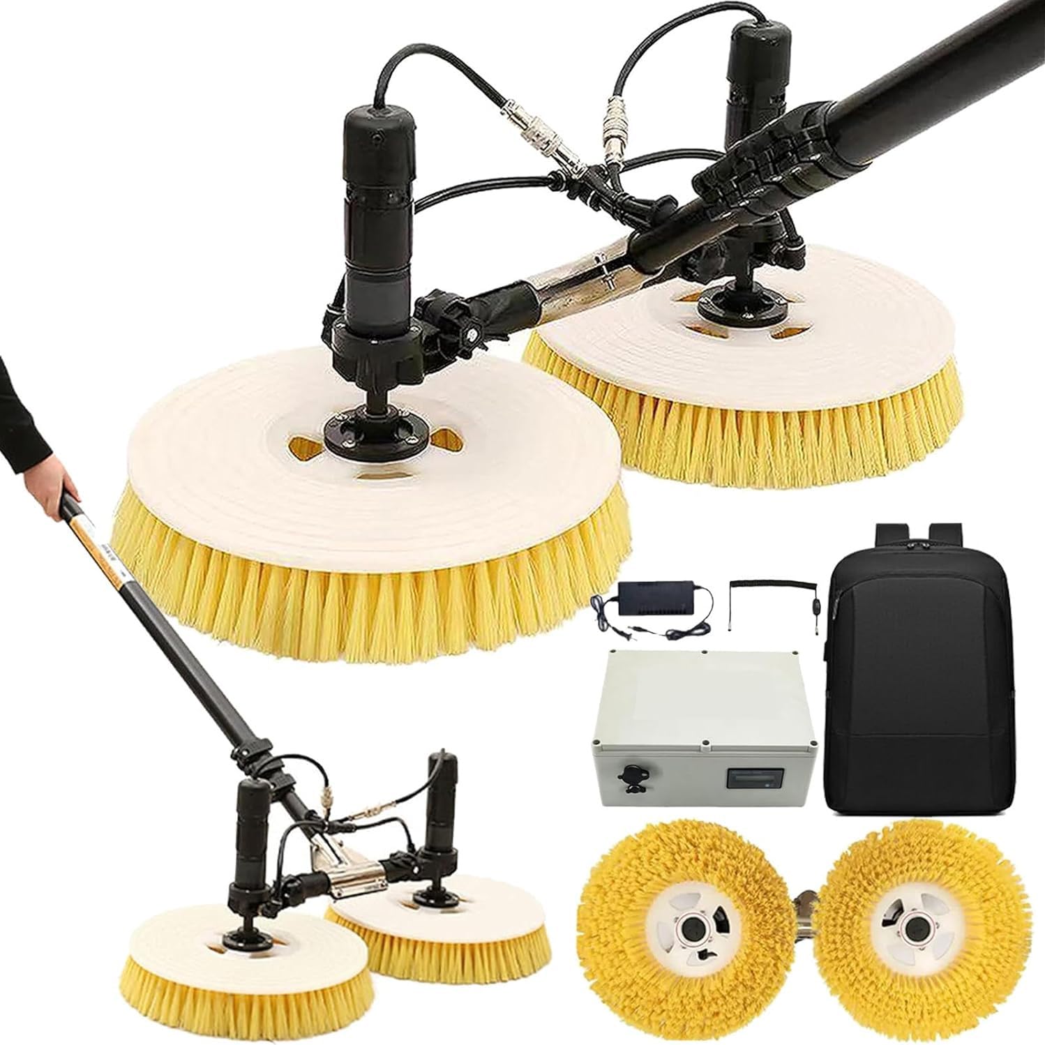 Commercial Solar Panel Cleaning Machine, Adjustable Water Fed Pole Cleaning Kit, Solar Panel Cleaning Pole And Outdoor Window Washing Equipment, For Office Building/Garden,5.5M-Bot,5.5M-Mainselectric