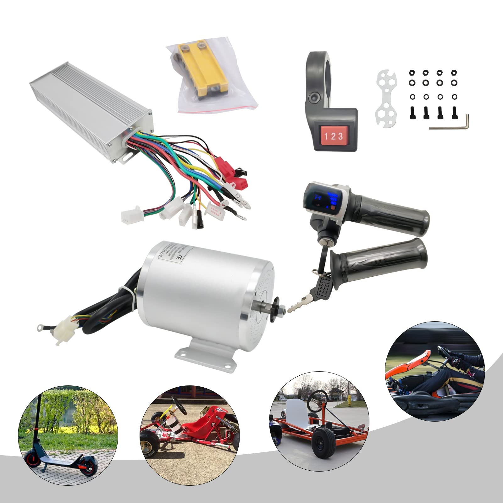 48V Electric Brushless Motor Complete Kit, 2000W 4300RPM High Speed Motor kit with(Controller, LCD Twist Throttle), Go Kart Enigine Kit for Modified Bicycles