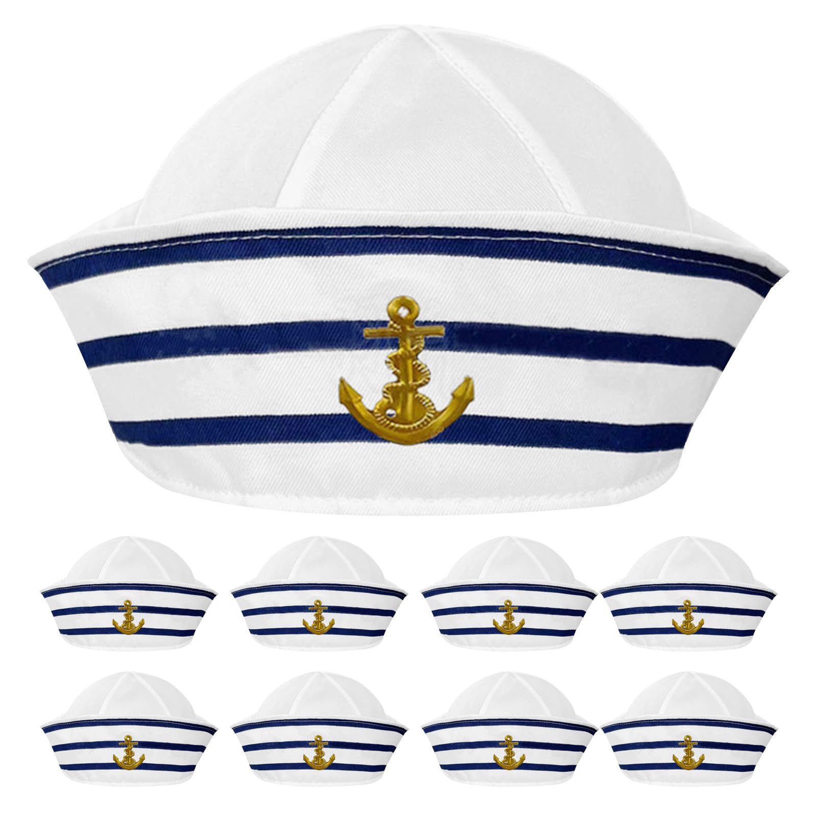 12 cappelli da marinaio a righe blu e bianche - Cappello da capitano a tema nautico per circonferenza della testa 56 cm - Accessori per costume da yacht per adulti