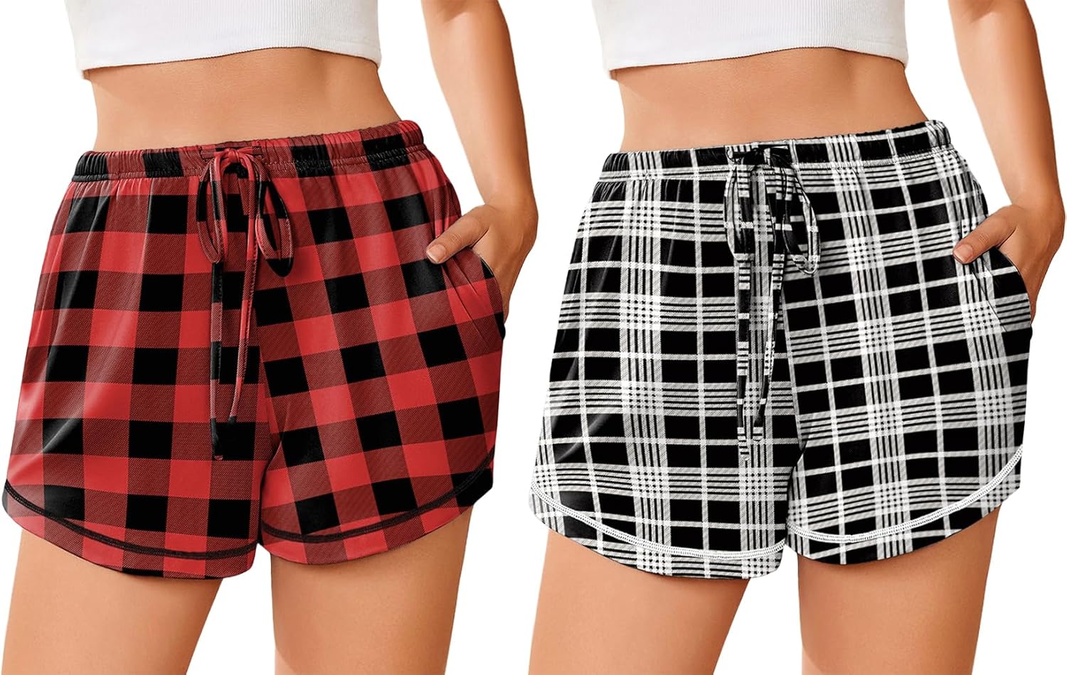 Ekouaer 2 Pack Pajama Shorts for Women 2026 Soft Lounge Casual Shorts Comfy Pj Pants with Pockets