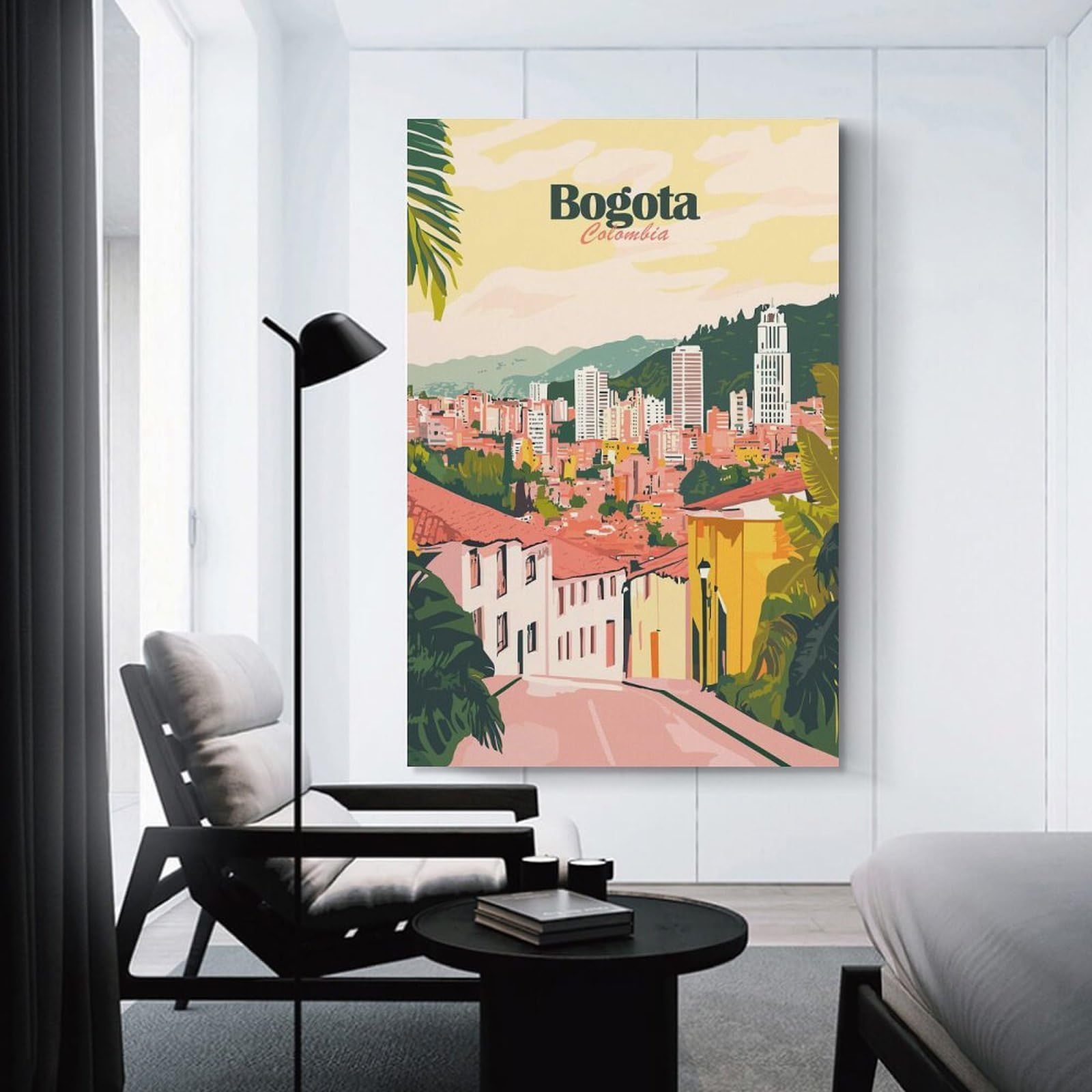 Junmoney Bogota Colombia Travel Hanging Wall Art, 20x30inch(50x75cm), for Bedroom, Guest Room Or Reading Nook, Home Artwork with A Soft Interior Feel